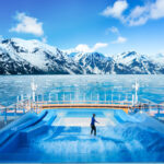 OV, Ovation of the Seas, FlowRider, onboard surfing, woman on surf board, looking out over majestic view of Alaska mountains, ice floes, scenic, adventure, fun, (comp image with stock photo from Shutterstock),
 
NOTE: This is a composite photo made to represent Ovation of the Seas in Alaska. When using this image; please include this disclaimer:

This image is an artistic rendering of Ovation of the Seas. Features vary by ship.